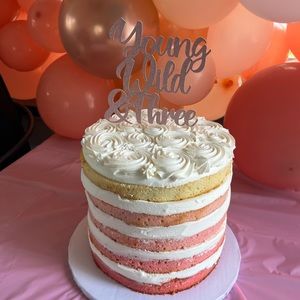 Young Wild & Three 6 inch cake topper with clear stick